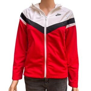 Nike Red White Sporty Bomber Jacket With Hood